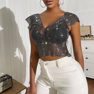 Rhinestone Mesh Top